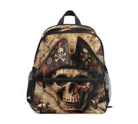 GAIREG Mochila con mapa del tesoro de calavera pirata para niños pequeños, mini bolsa de viaje con etiqueta de nombre, mochila escolar para niños, Mapa del tesoro de calavera pirata, 3-5 Years, Lindas