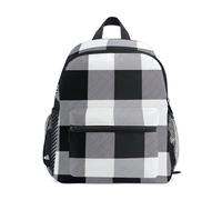 GAIREG Mochila de búfalo blanco y negro para niña pequeña con etiqueta de nombre, mini mochilas de jardín de infantes, Negro y blanco Buffalo Plaid, 6-8 Years, Lindas mochilas