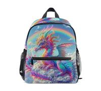 GAIREG Mochila escolar con diseño de dragón arcoíris para niñas y niños, con etiqueta de nombre, mini mochilas de jardín de infantes, Dragón arcoíris, 3-5 Years, Lindas mochilas