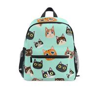 GAIREG Mochila escolar con diseño de gato verde menta para niños y niñas, con etiqueta de nombre, mini bolsa de viaje, Diverse Cat Verde Menta, 3-5 Years, Lindas mochilas