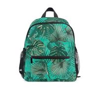 GAIREG Mochila escolar para niños pequeños con etiqueta de nombre, diseño de hojas tropicales, Hojas tropicales verdes, 3-5 Years