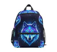GAIREG Mochila Galaxy Neon Wolf para niña pequeña con etiqueta de nombre, mochila de viaje para niños pequeños, Galaxy Neon Wolf, 3-5 Years, Lindas mochilas