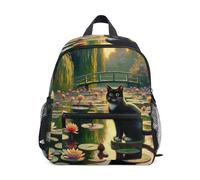 GAIREG Mochila infantil con diseño de gato negro, con etiqueta de nombre, mini mochilas preescolares, Black Cat Water Lilies, 6-8 Years, Lindas mochilas