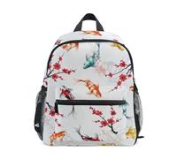 GAIREG Mochila infantil para niñas y niños, coloridas mochilas de jardín de infantes con diseño de peces koi, flores rojas, con etiqueta de nombre, Coloridas flores rojas de peces koi, 3-5 Years