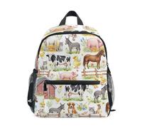 GAIREG Mochila infantil para niñas y niños, mochila de viaje de animales de granja con etiqueta de nombre, mochilas escolares para niños pequeños, Bonitos animales de granja de dibujos animados, 6-8