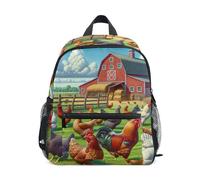 GAIREG Mochila infantil para niñas y niños, mochilas escolares de granja con etiqueta de nombre, mini mochilas escolares para niños, Pollos de granja, 6-8 Years, Lindas mochilas