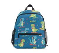 GAIREG Mochila para niño pequeño con etiqueta de nombre, de dinosaurios de dibujos animados, para niños pequeños, de 3 a 8 años, Dinosaurios de dibujos animados escuchando música, pequeño, Lindas