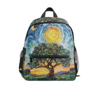 GAIREG Mochila para niños pequeños con etiqueta de nombre, diseño de árbol estrellado, color azul, Starry Night Beautiful Tree Blue, 3-5 Years, Lindas mochilas