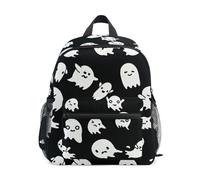 GAIREG Mochila para niños pequeños con etiqueta de nombre, diseño de fantasmas blancos de Halloween, Halloween White Ghosts Black, 6-8 Years, Lindas mochilas