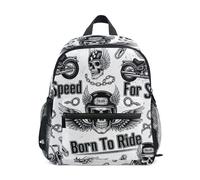 GAIREG - Mochila para niños pequeños y niñas vintage para motocicletas, cráneos, mochilas preescolares, con etiqueta de nombre, Cráneo Moto Vintage, 6-8 ans, Mochilas lindas