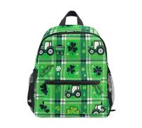 GAIREG Mochila para niños y niñas, mochila de viaje con diseño de trébol verde tractor con etiqueta de nombre, mini mochilas para niños, Tractor Green Plaid Shamrock, 3-5 Years, Lindas mochilas