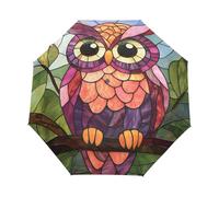 GAIREG Paraguas de viaje con diseño de búho rojo morado para lluvia, pequeño, compacto, portátil, plegable, apertura automática