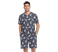 GAIREG Pijama de manga corta con estampado de patas para hombre, conjunto de pijama con bolsillos, S-XXL, Gato blanco cósmico lindo garabato, Small