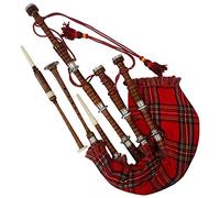 Gaita escocesa de palisandro, color natural con soportes plateados lisos, libro tutor, bolsa de transporte, dron, cañas (marrón, Royal Stewart)