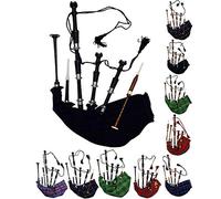 Gaita escocesa de tamaño completo con acabado de palisandro o marrón con soportes plateados lisos, libro tutor, bolsa de transporte, dron, cañas (negro, negro)