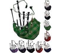 Gaita escocesa de tamaño completo con acabado de palisandro o marrón con soportes plateados lisos, libro tutor, bolsa de transporte, dron, cañas (negro, verde nacional)