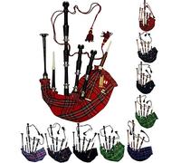 Gaita escocesa de tamaño completo con acabado de palisandro o marrón con soportes plateados lisos, libro tutor, bolsa de transporte, dron, cañas (negro, Royal Stewart)