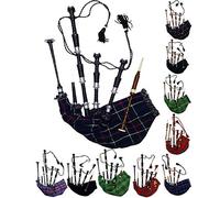 Gaita escocesa de tamaño completo con acabado de palisandro o marrón con soportes plateados lisos, libro tutor, bolsa de transporte, dron, cañas (negro, Mackenzie)