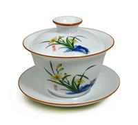 Gaiwan Taza de té Porcelana Tureen Sancai Cubierta Bowl Lip Cup Platillo Juego de té chino (blanco)