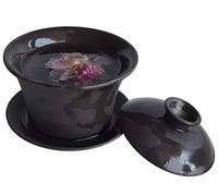 Gaiwan Yixing Zisha Clay Teacup 5 oz Tureen chino Kung Fu Sancai Tray Cup Tea Set Bowl Saucer (negro)