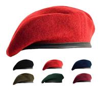 Gajaous Boinas militares británicas para hombres y mujeres, boina de lana y cuero, boina militar de varios colores, Rojo, Medium