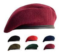 Gajaous Boinas militares británicas para hombres y mujeres, boina de lana y cuero, boina militar de varios colores, Rojo vino, Medium