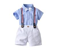 Gajaous Conjunto de traje de caballero para bebé, de manga corta, con camiseta, pelele y tirantes cortos, para bautizo, boda, 0 - 24 meses