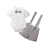 Gajaous Conjunto de traje de caballero para bebé, de manga corta, con camiseta, pelele y tirantes cortos, para bautizo, boda, 0 - 24 meses
