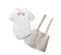 Gajaous Conjunto de traje de caballero para bebé, de manga corta, con camiseta, pelele y tirantes cortos, para bautizo, boda, 0 - 24 meses