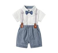 Gajaous Conjunto de traje de caballero para bebé, de manga corta, con camiseta, pelele y tirantes cortos, para bautizo, boda, 0 - 24 meses