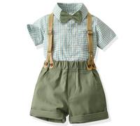 Gajaous Conjunto de Traje de Caballero para bebé, de Manga Corta, con Camiseta, Pelele y Tirantes Cortos, para Bautizo, Boda, 0 - 24 Meses