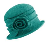 Gajaous Sombreros Cloche para Mujer, Sombrero de Cubo, Gorra Francesa de Vascos, Sombrero Vintage Floral de Lana, Sombrero Clásico de los Años 20, A Green, Talla única