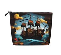 GaJher Bolsa de maquillaje de cáñamo falso con diseño de barco pirata, tu solución de un solo paquete para artículos de tocador de viaje y almacenamiento diario de cosméticos, bolsa con cremallera,