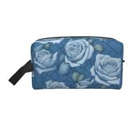 GaJher Neceser de viaje grande - Reutilizable con hermosas rosas sobre fondo azul, kit de aseo personal, organizador portátil para maquillaje, artículos esenciales diarios, blanco, talla única,