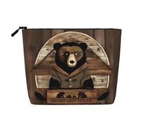 GaJher Rustic Lodge Bear - Bolsa de maquillaje de cáñamo falso, tu solución de un solo paquete para artículos de tocador de viaje y almacenamiento diario de cosméticos, bolsa con cremallera, negro,