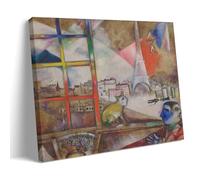 GAJUST Póster de ventana de Marc Chagall París a través de la ventana pintado por Marc Chagall en 1913, póster artístico en lienzo; marco; 24 x 36 pulgadas (60 x 90 cm)
