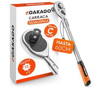 Gakago Carraca telescópica de 1/2" pulgada hasta 60 cm - Carraca reversible extra larga con mango ergonómico - Potencia superior con más de 615 Nm y engranajes precisos de 72 dientes finos