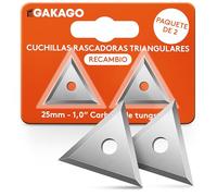 Gakago Cuchillas de recambio para rascadores (paquete de 2) - Cuchilla de raspado triangular de alta calidad fabricada con carburo de tungsteno duradero para madera, metal, hormigón o piedra