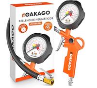 Gakago Inflador de neumáticos - inflador de neumáticos preciso con manómetro de aire comprimido de 0-12 bar - manguera de inflado extralarga de 45 cm y medidor de presión de neumáticos versátil