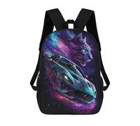 Galactic Cat And Sports Car Mochila Mochila Informal Para El Día A Día, Para La Escuela, El Trabajo Y Los Viajes Para Hombres, Mujeres Y Adolescentes 17inch