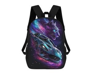 Galactic Cat And Sports Car Mochila Mochila Informal Para El Día A Día, Para La Escuela, El Trabajo Y Los Viajes Para Hombres, Mujeres Y Adolescentes 17inch