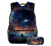 Galactic Space Stay Ahead of the Class, mochila con estuche para lápices, juego de 2 mochilas escolares imprescindibles para niños, niñas y adolescentes, Multicolor#01, B:29.4x20x40cm P:19x7.5x3.8cm,