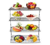 GalaKxay Estante de secado para barbacoa, estante de refrigeración plegable | Estantería plegable de 4 niveles, 40 x 25 x 31,5 cm, 10 kg por nivel, para barbacoa/camping/hornear, hierro, negro