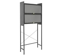 GalaKxay Estantería sobre lavadora, estante de almacenamiento | Con 2 puertas, capacidad de carga de 100 kg, ventana de visualización de PVC, 6 ganchos, para lavandería, color negro