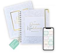 Galardonado 2025 | Organizador de bodas de lujo blanco y dorado | Regalo de compromiso para novias y novios | Una hermosa agenda organizadora completa con caja de regalo a juego y aplicación para