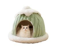 Galatée Cama Cueva De Gato, Dibujos Animados De Gato Lindo Casa, Casa De Cama De Carpa De Gato Pequeña con Almohada De Cojín Lavable Extraíble, Cama De Perro, Camas De Gato para Interiores(L, Verde)