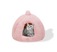 Galatée Cama Tipo Cueva para Gatos, Cama Cojín para Gatos con Fondo Antideslizante, Cama para Mascotas con Cojín Interior Lavable Extraíble, Iglú De Felpa Suave y Acogedor para Gatos(M, Rosado)