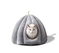Galatée Cama Cueva para Mascotas, Nido De Gato con Cojín Interior Extraíble y Lavable, Cama Suave para Mascotas Pequeñas, Cama De Cueva Tipo Iglú De Felpa Súper Suave y Acogedora（L, Gris