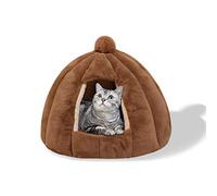 Galatée Cama Tipo Cueva para Gatos, Cama Cojín para Gatos con Fondo Antideslizante, Cama para Mascotas con Cojín Interior Lavable Extraíble, Iglú De Felpa Suave y Acogedor para Gatos(S, Marrón)