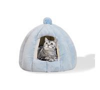 Galatée Cama Tipo Cueva para Gatos, Cama Cojín para Gatos con Fondo Antideslizante, Cama para Mascotas con Cojín Interior Lavable Extraíble, Iglú De Felpa Suave y Acogedor para Gatos(M, Azul)